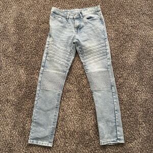 Lifted Research Group LRG Men's 30 Light Blue Biker Style Denim Jeans
